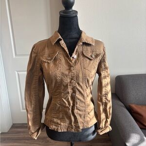 TRIA Tan Fitted Western Style Jacket Stretch Cotton Snap Button Small